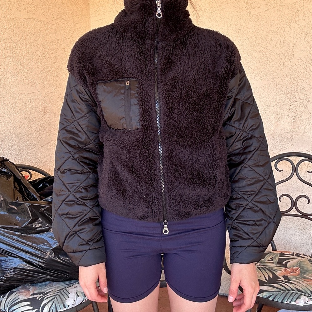 Women's Black Sherpa Jacket with Quilted Sleeves